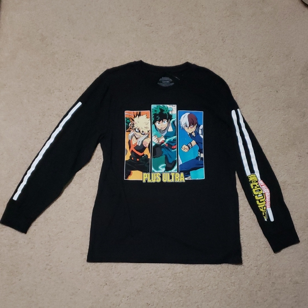 Black and Blue Long Sleeve Tee with Athletic Stripes